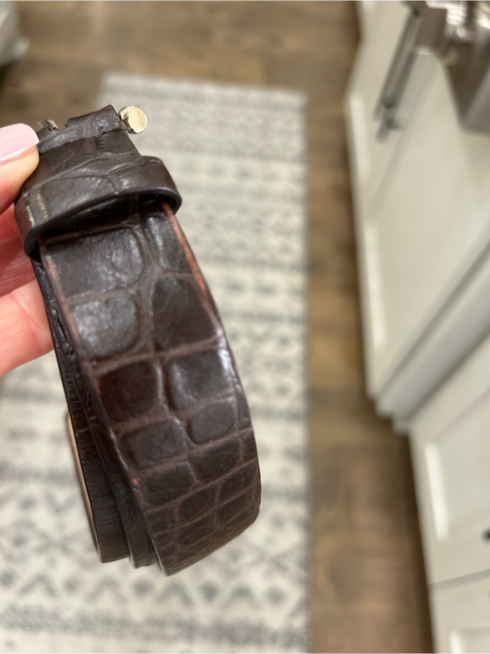 Dark Brown Croc-Embossed Leather Belt with Gold Buckle - Picture 5 of 7